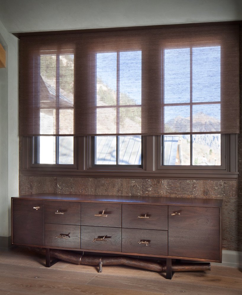 Mountain style master bedroom, by Jensen Design in Telluride, CO