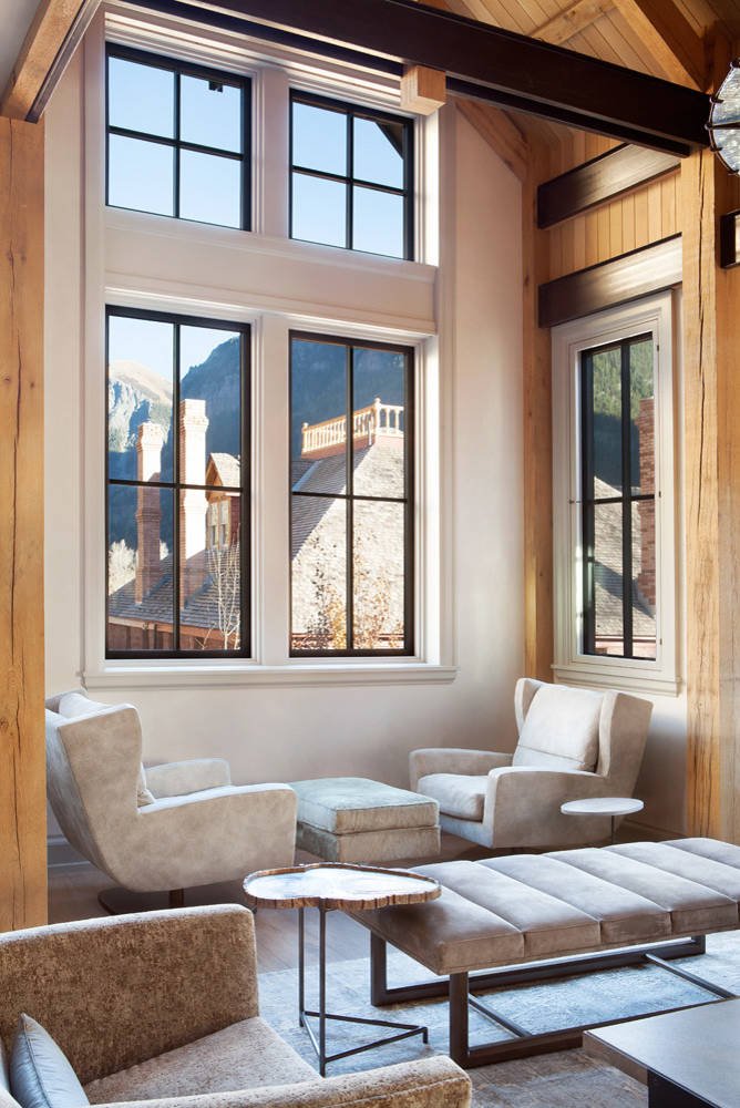 Mountain style living room, by Jensen Design in Telluride, CO