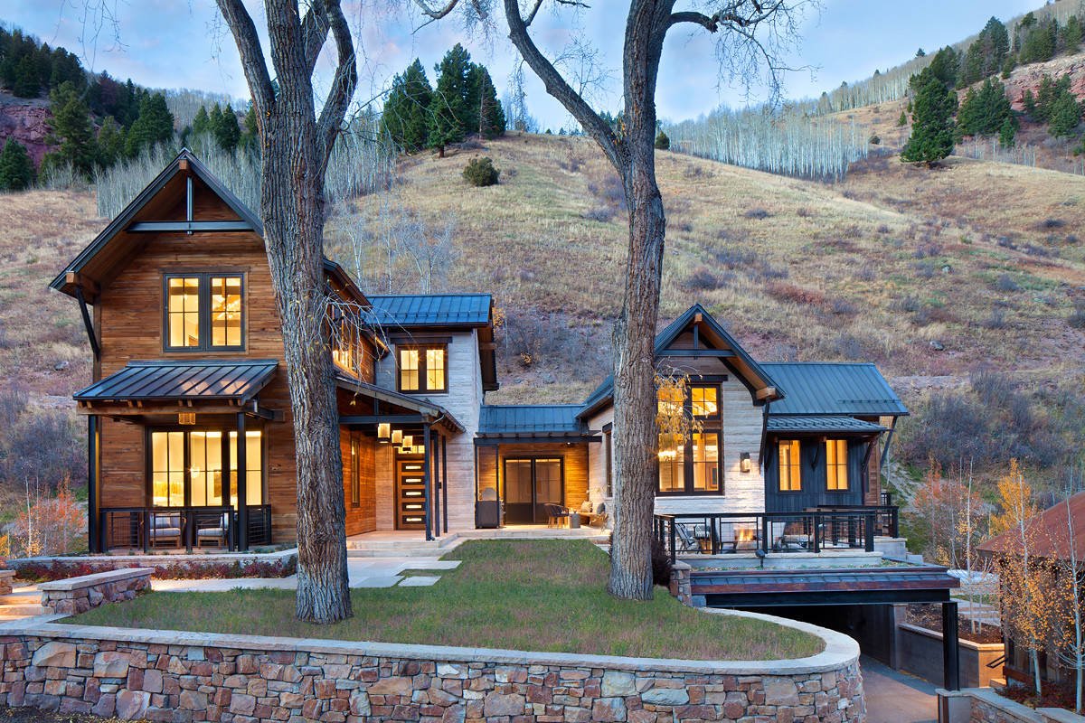 Rustic exterior home, by Jensen Design in Telluride, CO