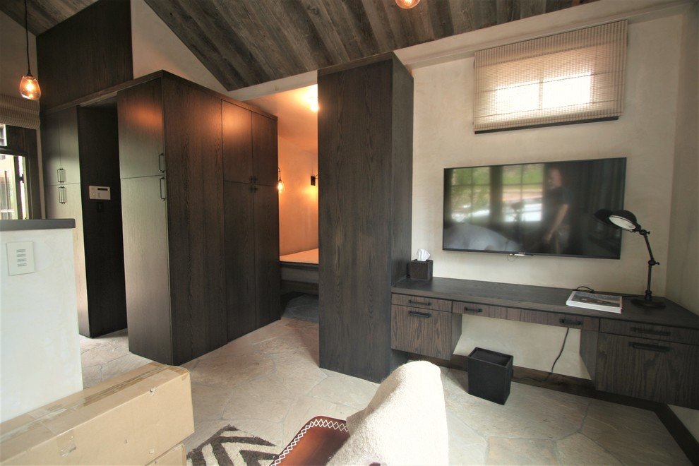 Small modern built-in desk study room, by Jensen Design in Telluride, CO