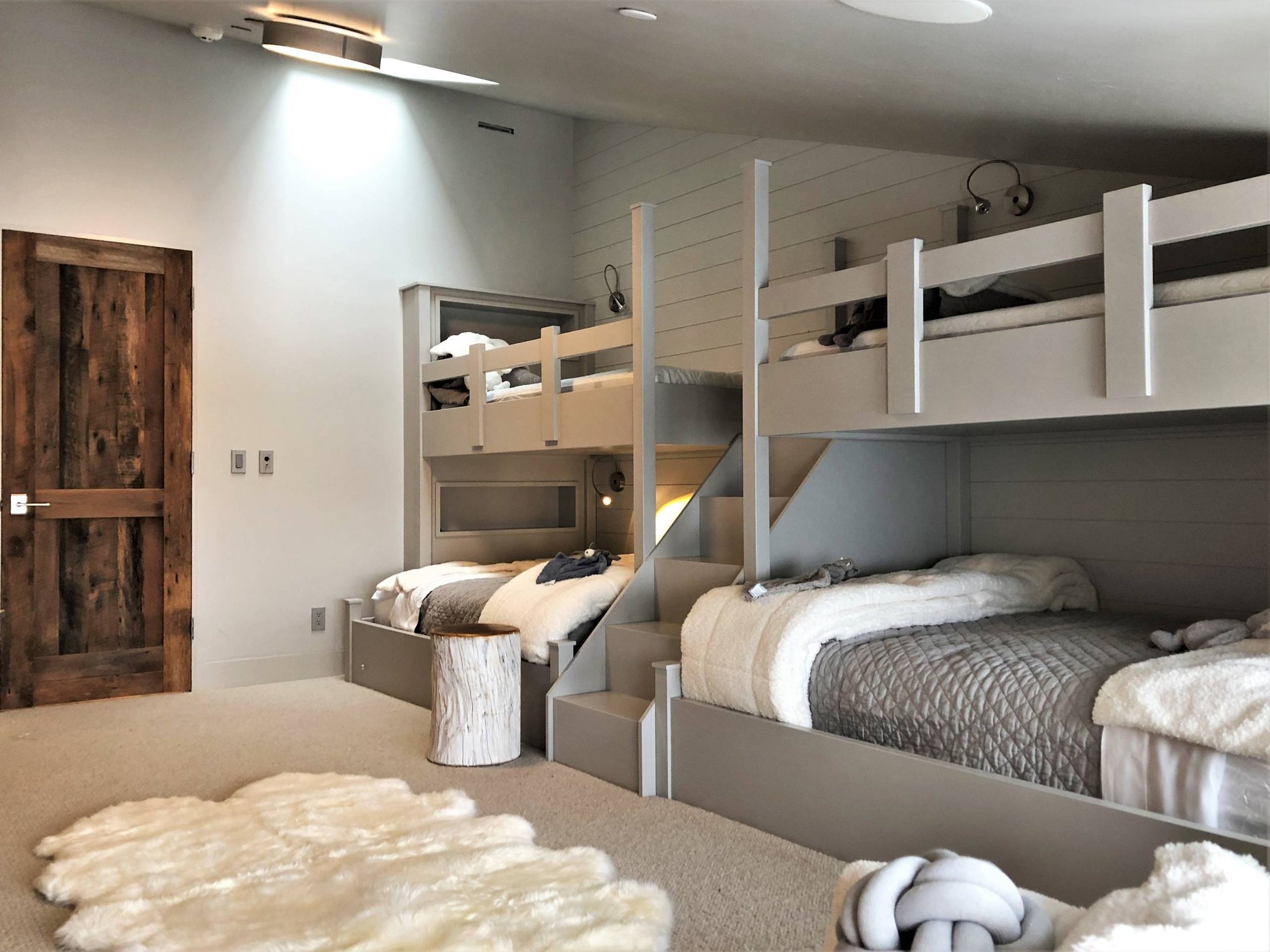Mid-sized contemporary guest carpeted and gray floor bedroom with gray walls and no fireplace, by Jensen Design in Mountain Village, CO